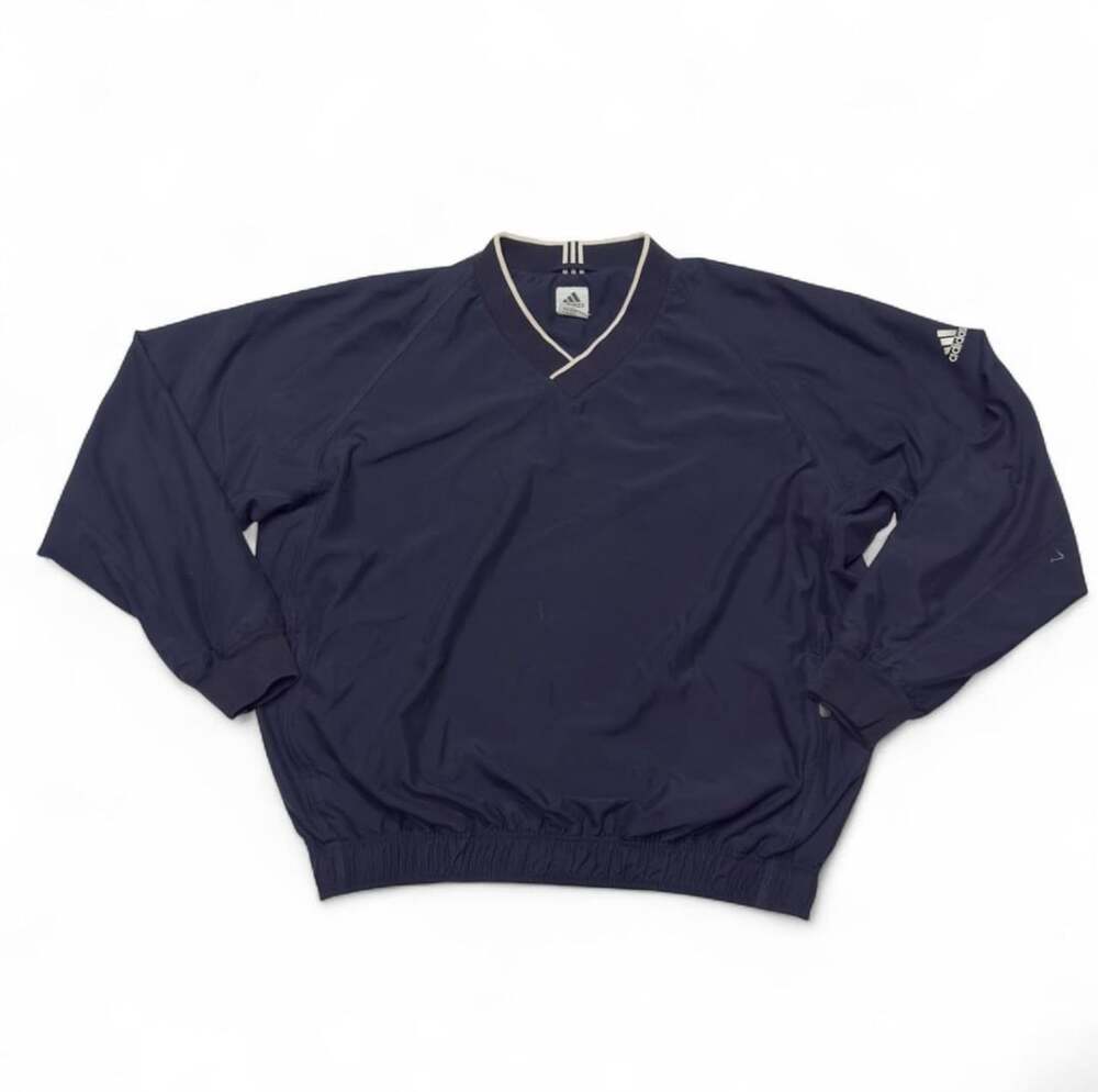 Adidas Windbreaker Pullover Size L Navy Blue V-Neck Golf Jacket